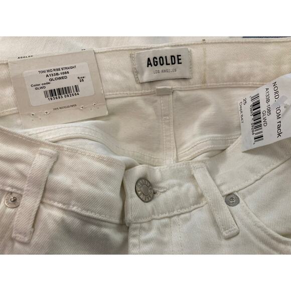 Agolde Toni Mid Rise Chewed Hem Straight Soft Denim Jeans Size 25 in Glowed NWT - Picture 6 of 8